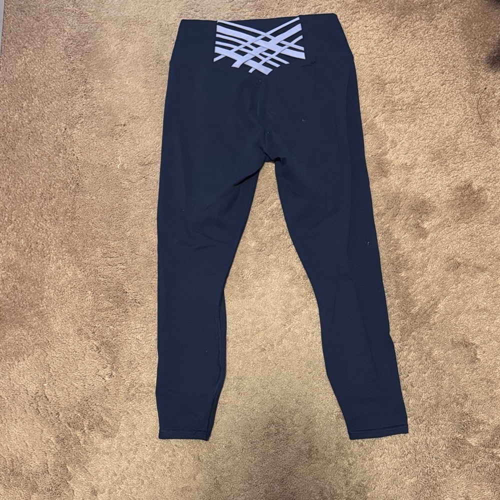 Fabletics Women's Navy Leggings with White Crisscross
